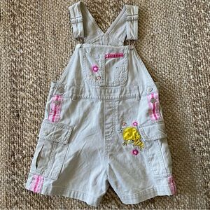 Looney Tunes 1990 Tweety Khaki Overalls Girls Size 7/8 Flowers Vintage Retro Kid